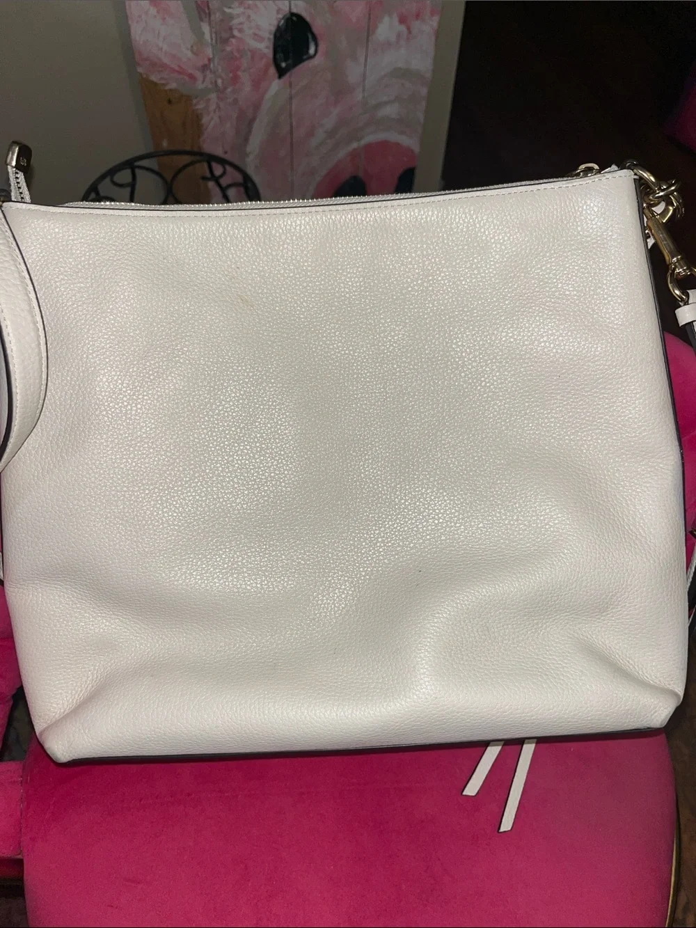 Coach Pebble Leather Marlon Shoulder Bag in White/Cream with Gold Hardware